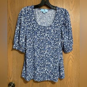 CeCe Blue and White Patterned Top